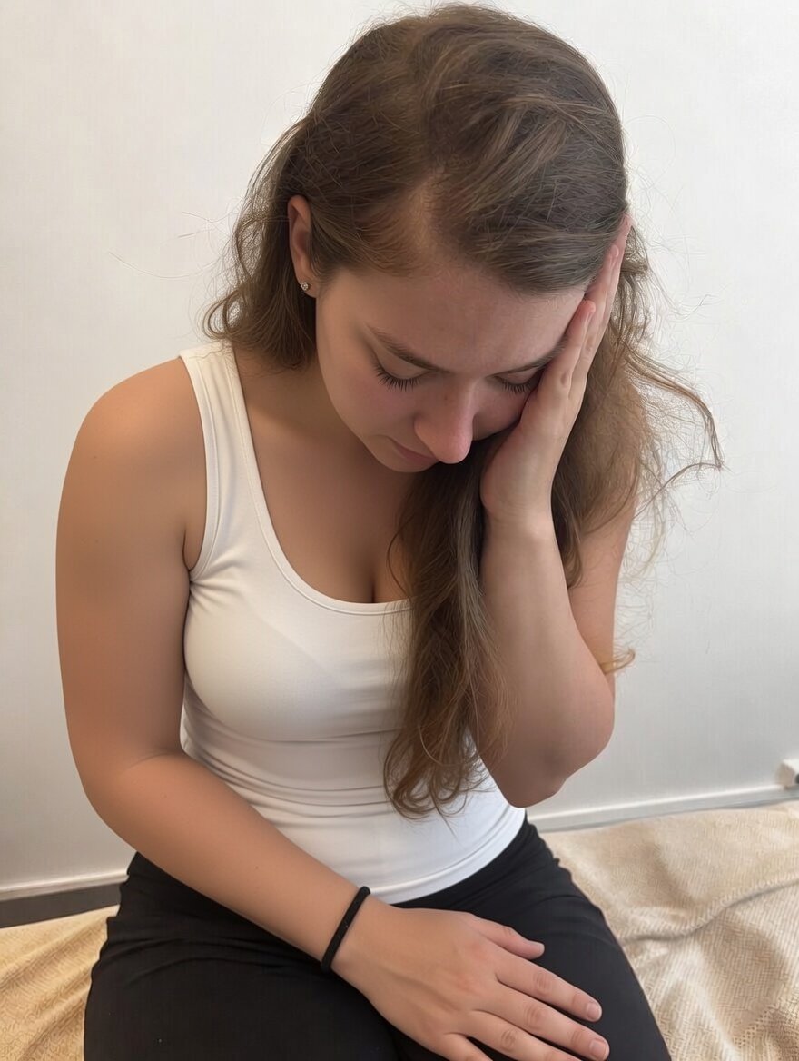 Person med migrene og hodepine